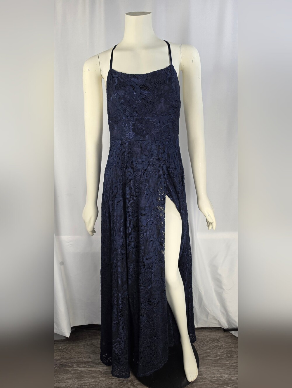 Lulus Heart Full of Love Navy Blue Lace Maxi Dress Size M Formal Gown